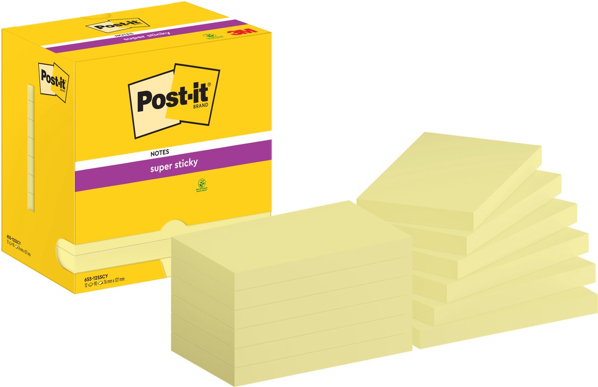 Post-it Haftnotiz Super Sticky Notes 127x76mm 90 Blatt gelb VE=12 Blöc