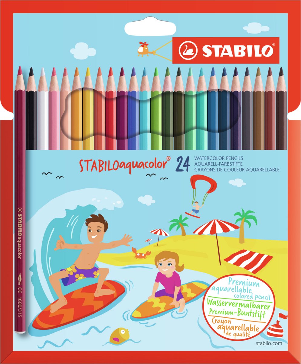 6 x Stabilo Aquarell-Buntstift aquacolor Kartonetui VE=24 Stück