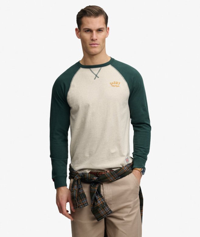 Superdry Herren Vintage Athletic Baseball Oberteil Grey - Größe: Xxl