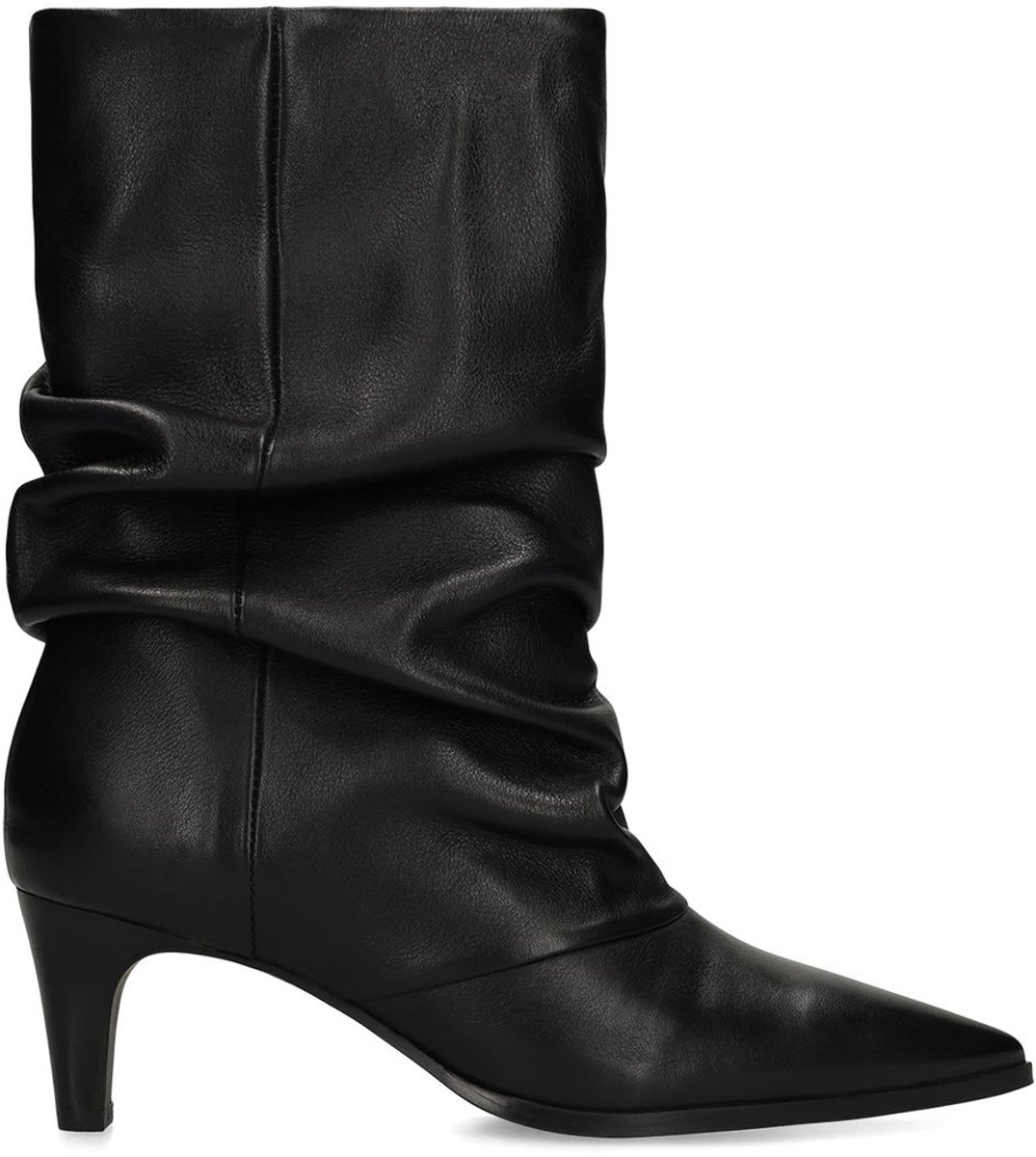 Zwarte leren slouchy enkellaarsjes met hak
