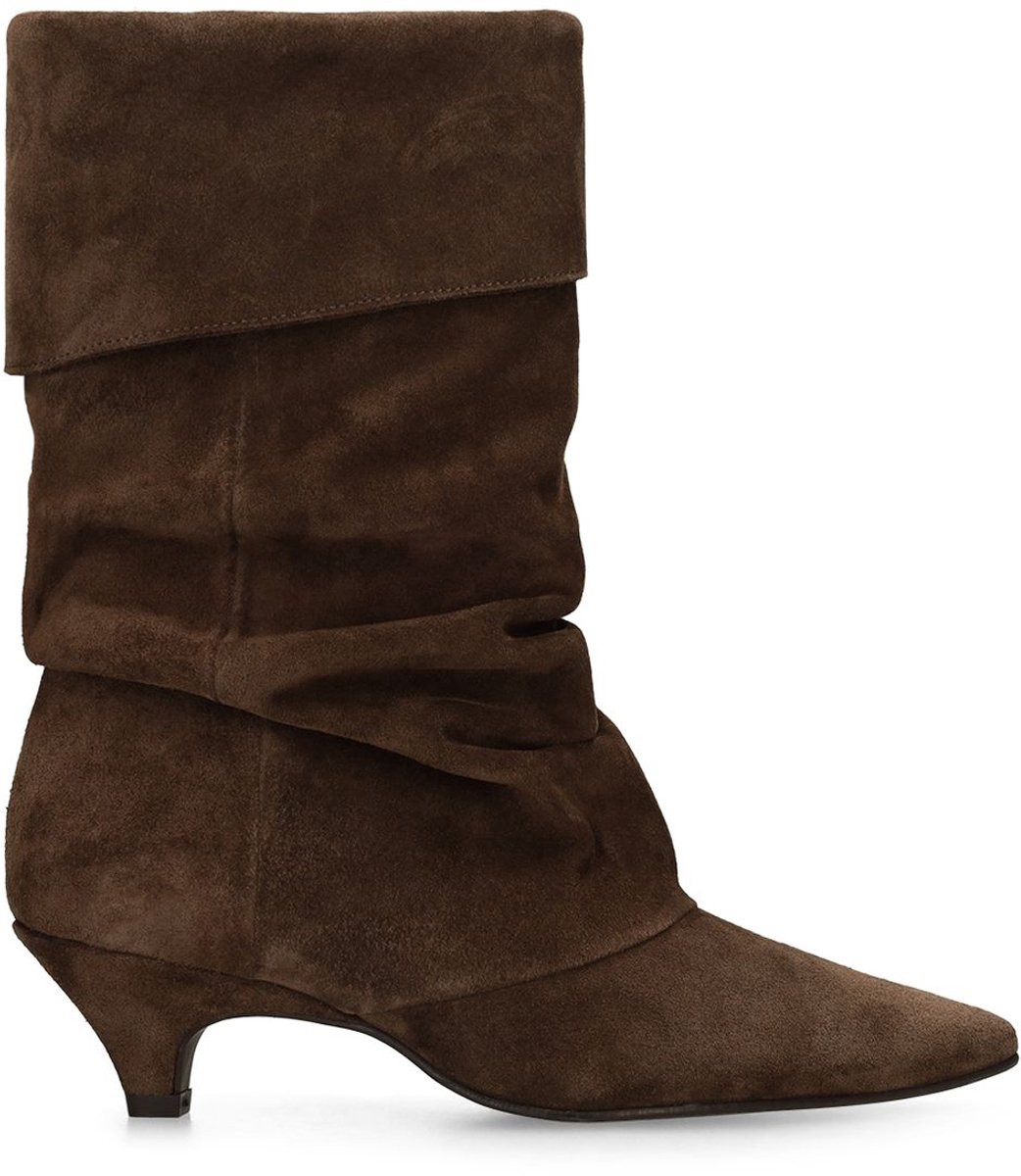 Braune Slouchy Boots aus Veloursleder mit Absatz