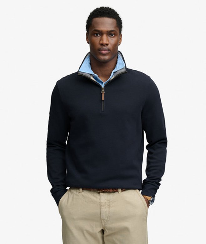 Superdry Herren Essential Piqué Pullover mit Reißverschluss Navy - Größe: Xxxl