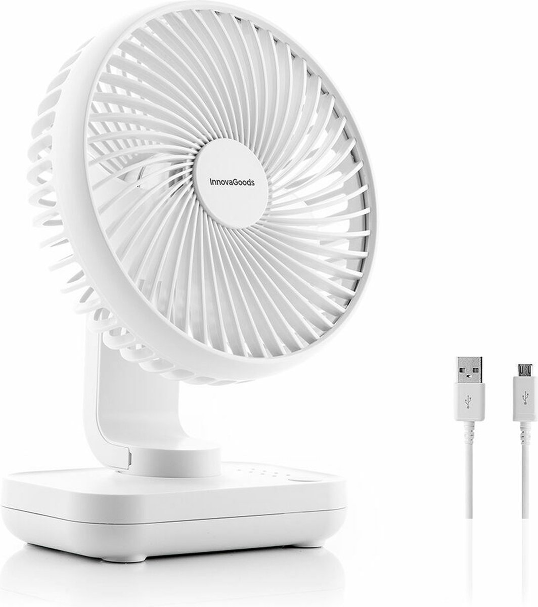 Tischventilator - InnovaGoods - Fanrec - Wiederaufladbar - 4 Geschwindigkeiten - Leise