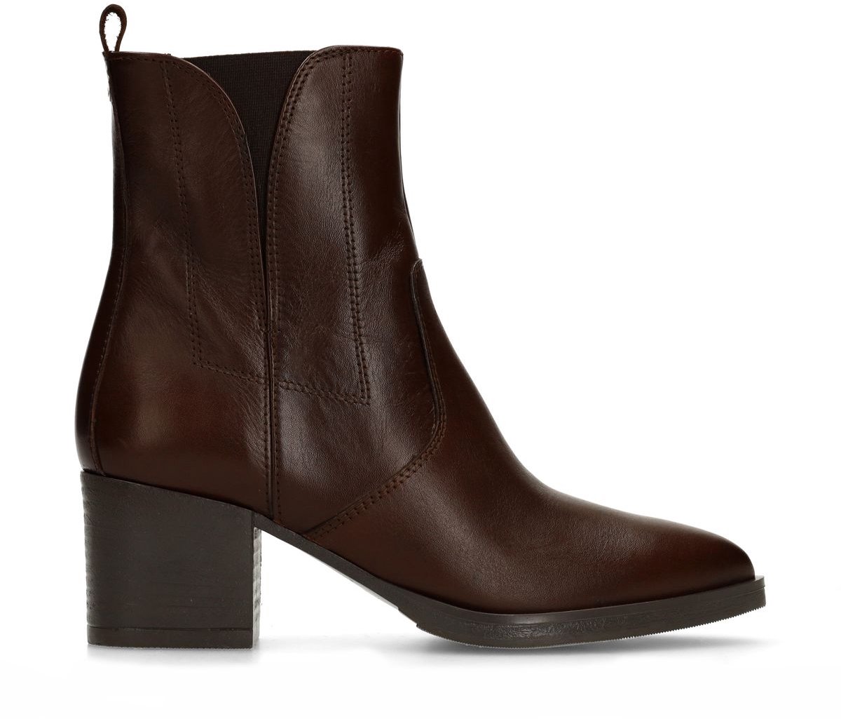 Dunkelbraune Lederstiefeletten mit Absatz