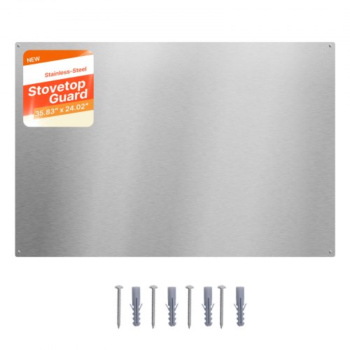 VEVOR Protector contra Salpicaduras 910 x 610 x 0,7 mm, Panel Antisalpicaduras de Acero Inoxidable, Panel Metálico de Pared para Campana Extractora, Orificios Pretaladrados, para Estufa, Cocina