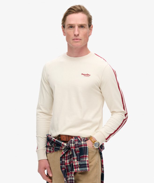 Superdry Herren Essential Langarmoberteil mit Logo im Retro-stil Beige - Größe: M
