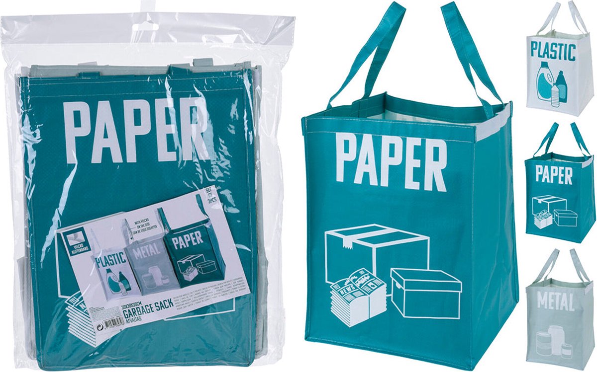 Müllsäcke - BigBuy Home - 3er-Pack - Polypropylen - Farben Türkis, Weiß, Grau weiß