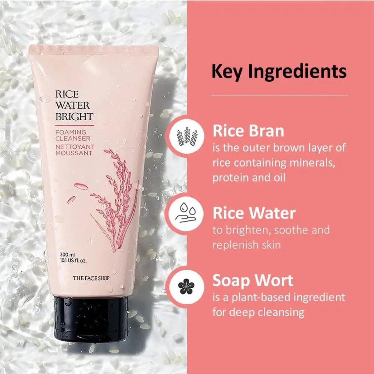 The Face Shop – Reiswasser – Heller Reinigungsschaum, 300 ml 3 pcs