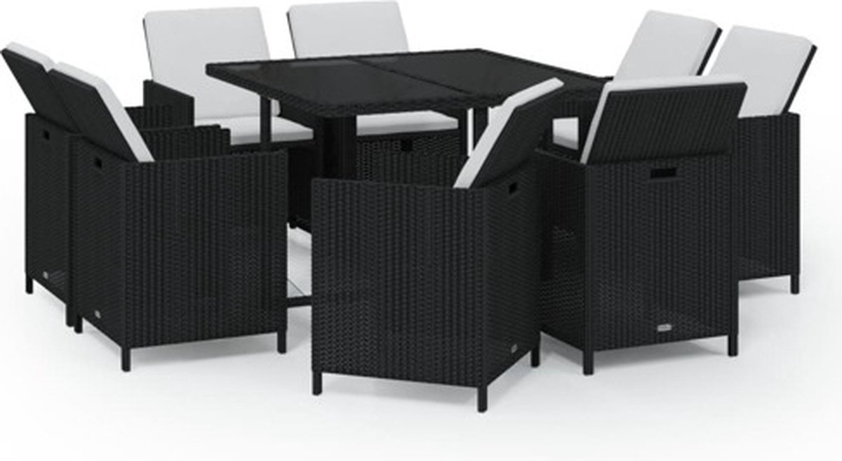 Vidaxl 9-Cz. Gartenmöbel-Set mit Kissen, Polyrattan, Schwarz