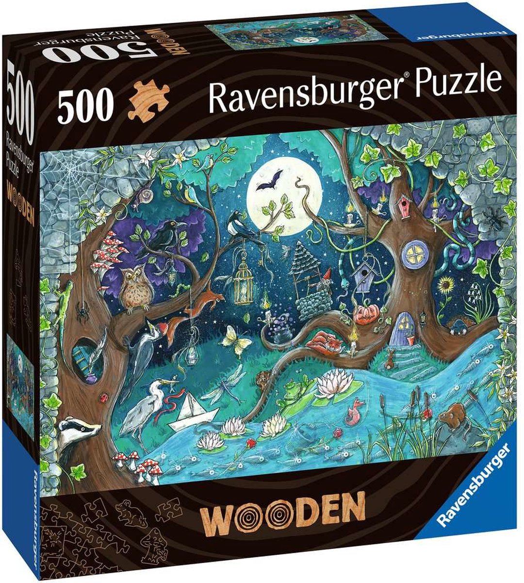 Rechteckiges Holzpuzzle mit 500 Teilen Ravensburger Forêt fantastique