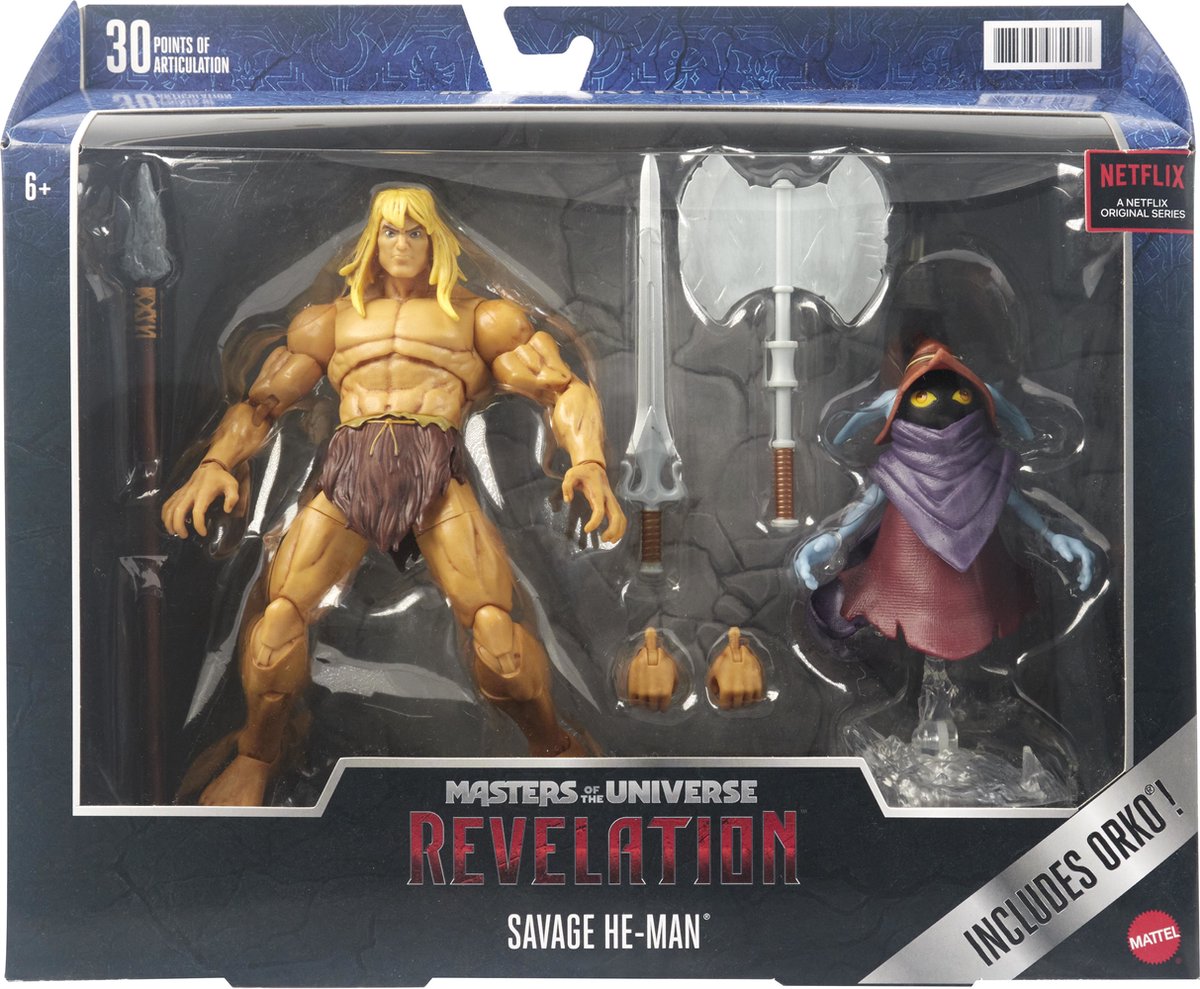 Figurine Mattel Masters Of The Universe: Revelation Masterverse 2022 s Deluxe Savage He-Man & Orko