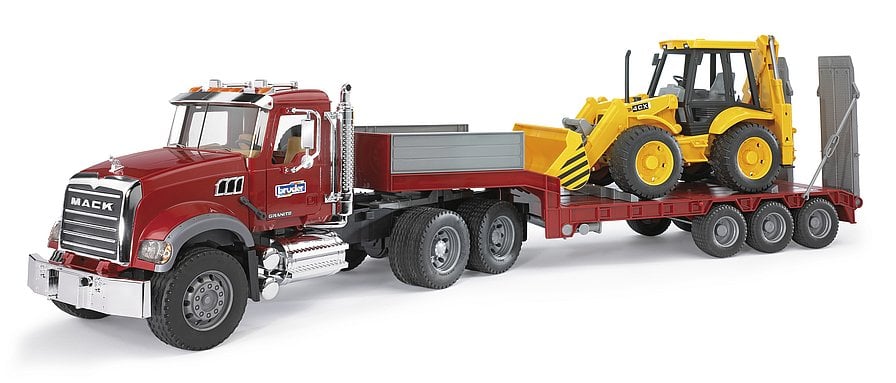 Auto Spiele - mack granite mit Tablett und jcb 4cx Baggerlader Bruder