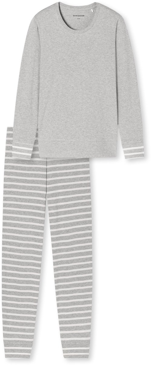 Schlafanzug lang silbergrau meliert - Casual Essentials 44