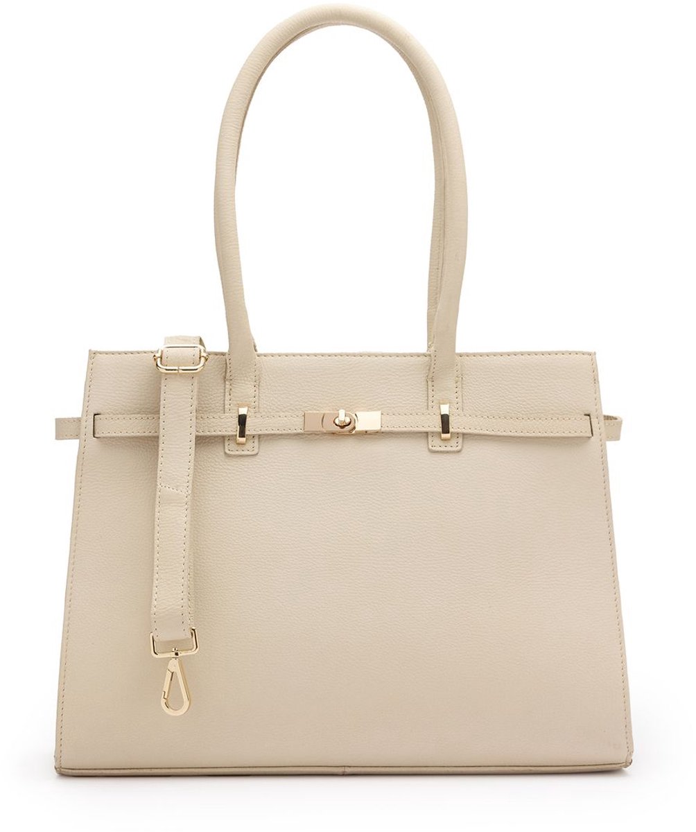 Beige leren schoudertas