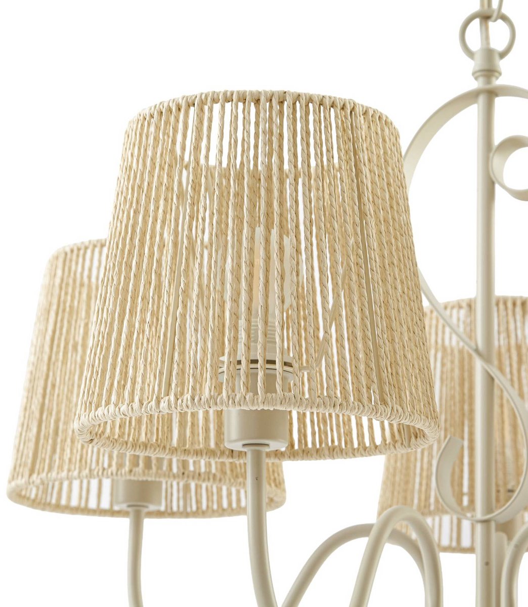 Eugenia Kronleuchter, 5-flammig, Seil, Ø 65 cm, beige, E14 - Lucande - Wohnzimmer - Papier / Karton - Mit Schirm