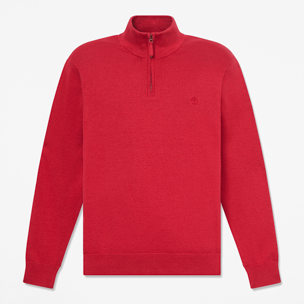 Timberland - Maglione in Cotone con Zip a un Quarto Williams River da Uomo in rosso, Uomo, rosso, Taglia: 3XL