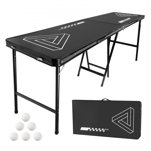 VEVOR 2.4 m Portable Beer Pong Table, Foldable 36 inch Heightened Table,  Carrying Handles and 6 Pong Balls, Lightweight Tailgate Table for Office, Tailgate Party, Travel & Camping, Black