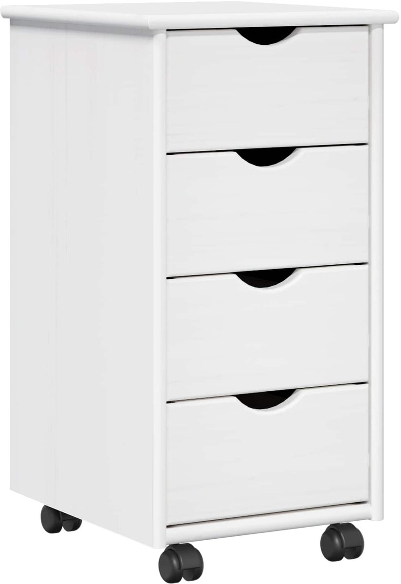 Mobiler Schrank mit Rollen Weiß 34 x 39 x 65,5 cm Massives Kiefernholz