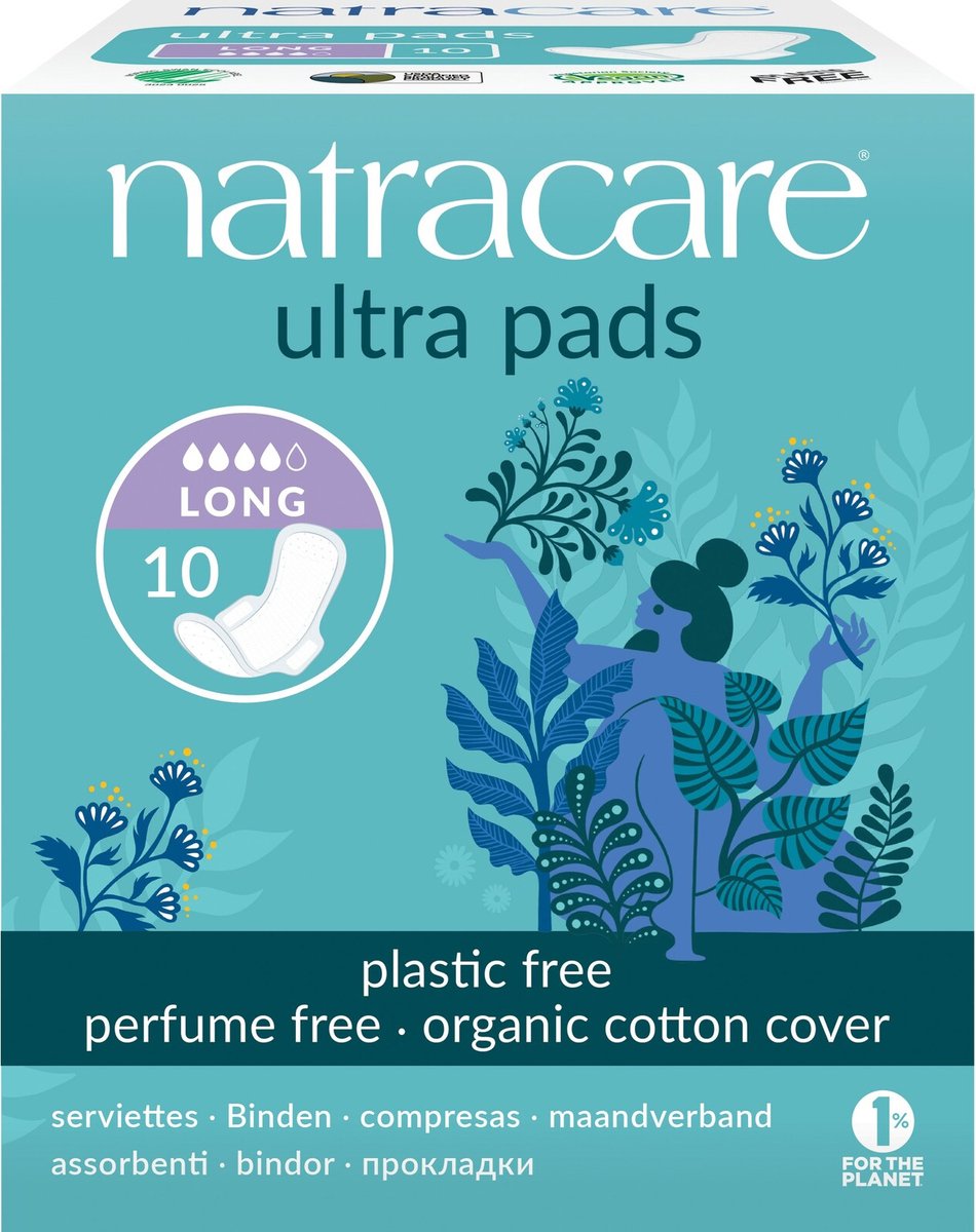 Natracare, Ultra Pad, Bezug aus Bio-Baumwolle, lang, 10 Stück