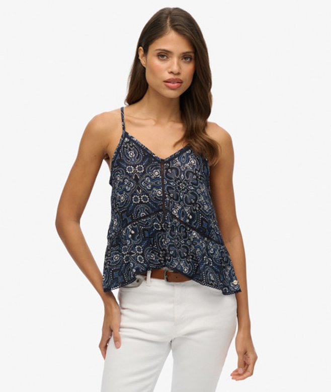 Superdry Damen Trägertop mit Schnürung Navy - Größe: 42