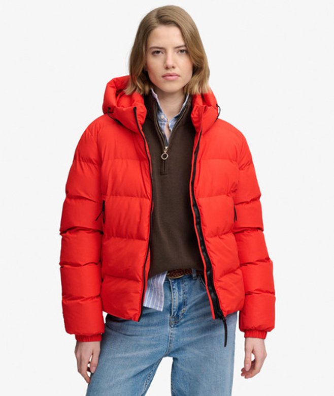 Superdry Damen Kapuzen-sportpufferjacke Red - Größe: 42