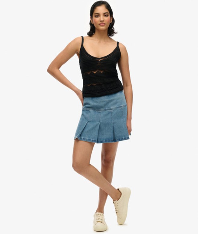 Superdry Women's Plissee-minirock mit Aufnähern Blau - Größe: 36