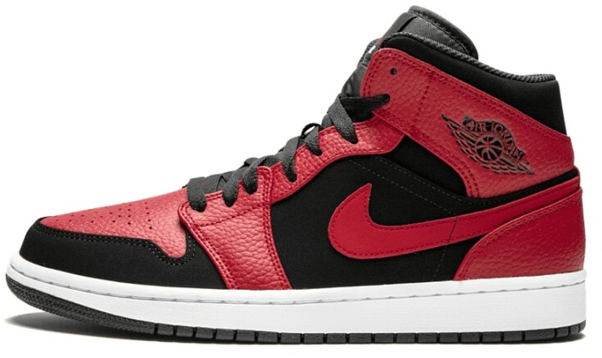 Air Jordan 1 Mid Bred Herren-Sneaker Schwarz Gym-Rot-Weiß 554724-054 44.5