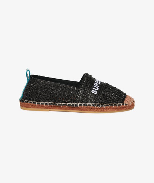 Superdry Damen Raffia Espadrilles mit Stickerei Schwarz - Größe: 37