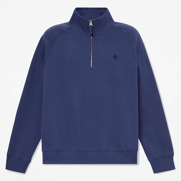 Timberland - Felpa con Zip a un Quarto e Logo Ricamato Exeter River da Uomo in blu scuro, Uomo, blu, Taglia: 3XL