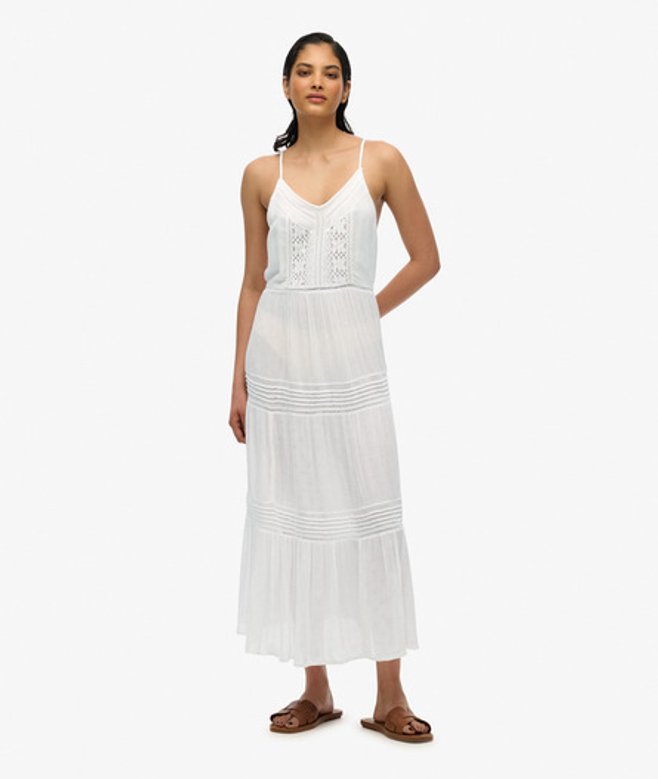 Superdry Damen Ibiza Maxi-trägerkleid White - Größe: 42