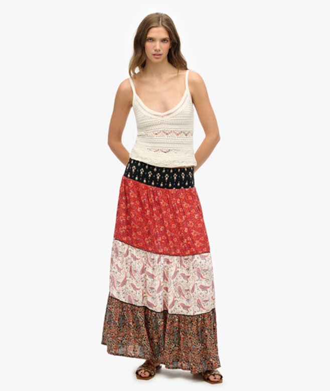Superdry Damen Maxirock mit Print Black - Größe: 36
