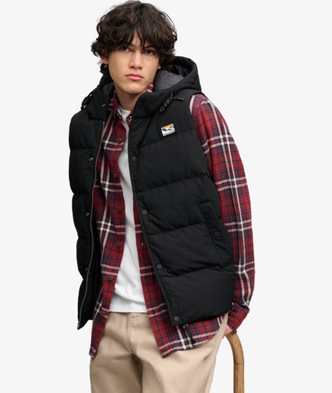 Superdry Herren Everest Kurze Weste mit Kapuze Black - Größe: L