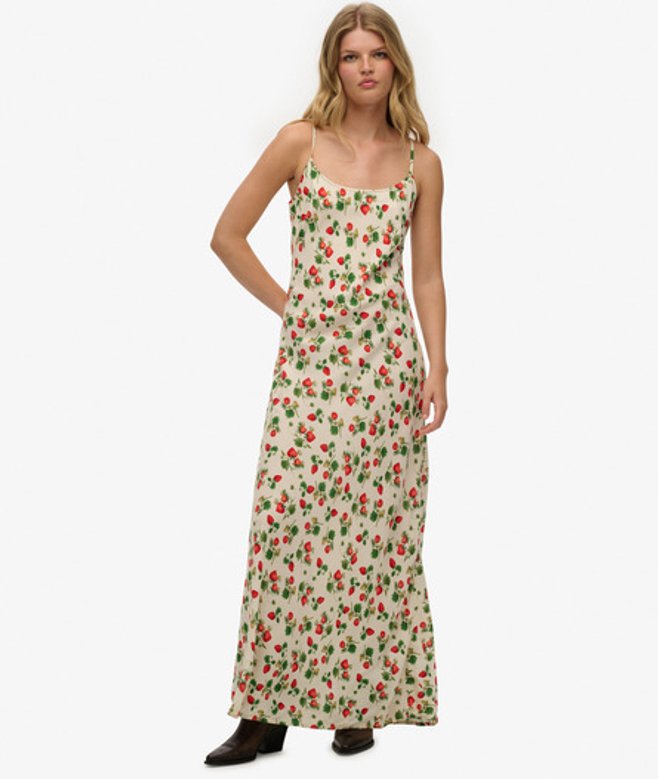 Superdry Damen Schräg Geschnittenes Maxi-trägerkleid Red - Größe: 42