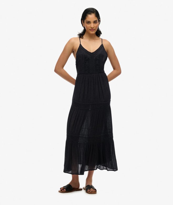 Superdry Damen Ibiza Maxi-trägerkleid Black - Größe: 40