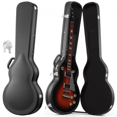 VEVOR Electric Guitar Hard Case, 1080 MM, Wooden Hard-Shell Protective Carrying Case with Lock Latch, Sponge Lining, Keys, Accessory Compartment, Water-Resistant, for 991 MM Les Paul Guitars, Black