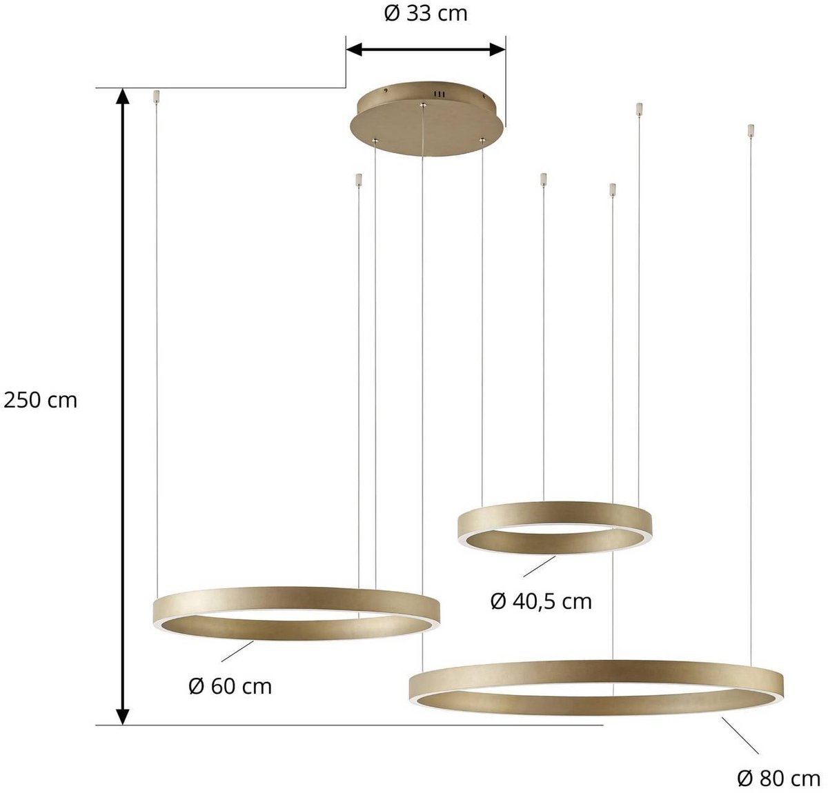 Aureon LED-Hängelampe, gold, Ø 80 cm, dimmbar, CCT - Quitani - Wohnzimmer - Modern - Aluminium - Mehrflammig