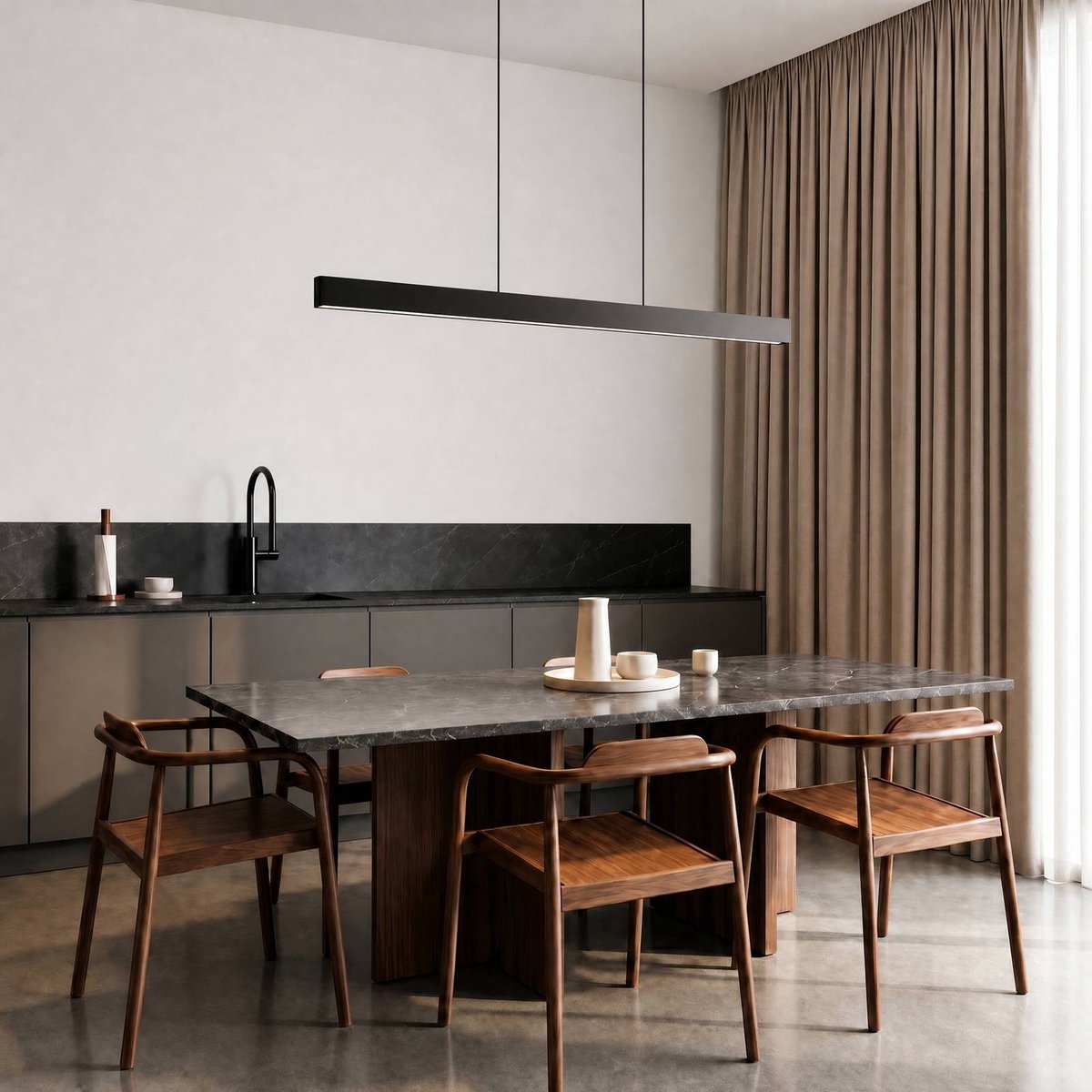 Mylosh LED-Hängelampe, 150 cm, schwarz, CCT, dimmbar - Lucande - Esszimmer - Modern - Aluminium - Balken