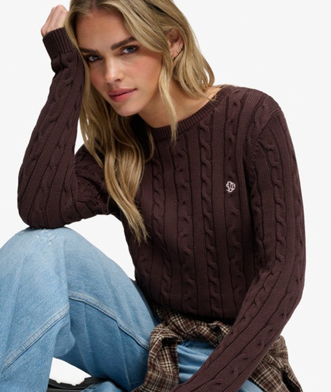Superdry Damen Essentials SD & CO Zopfmuster-pullover Brown - Größe: 38