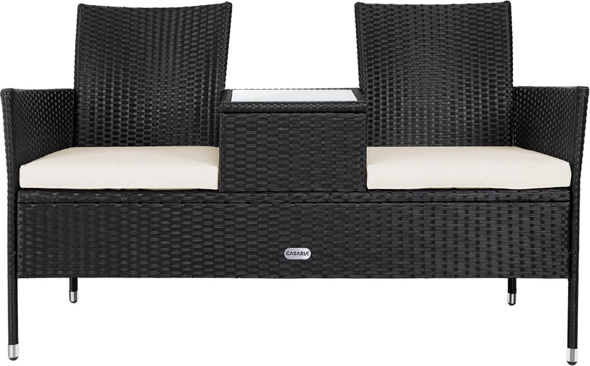 Ławka Ogrodowa Rattan 145x58x87cm Stolik poduszka antracyt