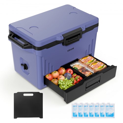 VEVOR Hard Cooler, 47 L Portable Cooler, Leak-Resistant Coolbox Keeps Contents Cool for 48 Hours, Insulated Chests with Ice Retention and Heavy-Duty Handle, Ultra-Light for Camping, Concerts, Sports