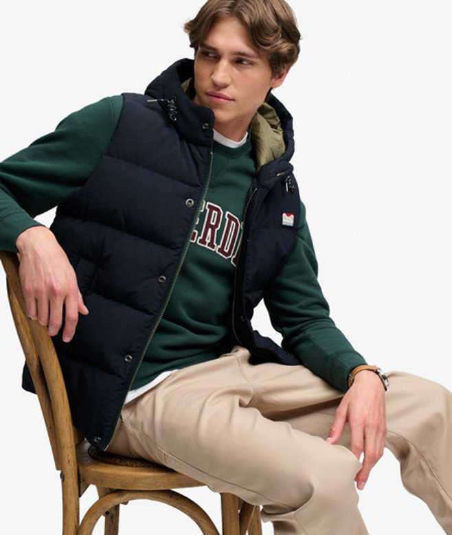 Superdry Herren Everest Kurze Weste mit Kapuze Navy - Größe: Xxl