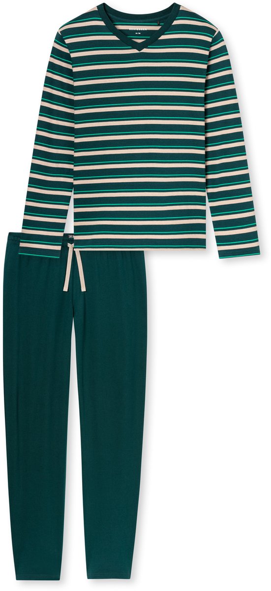 Schlafanzug lang Ringel tiefseegrün - Casual Nightwear 56