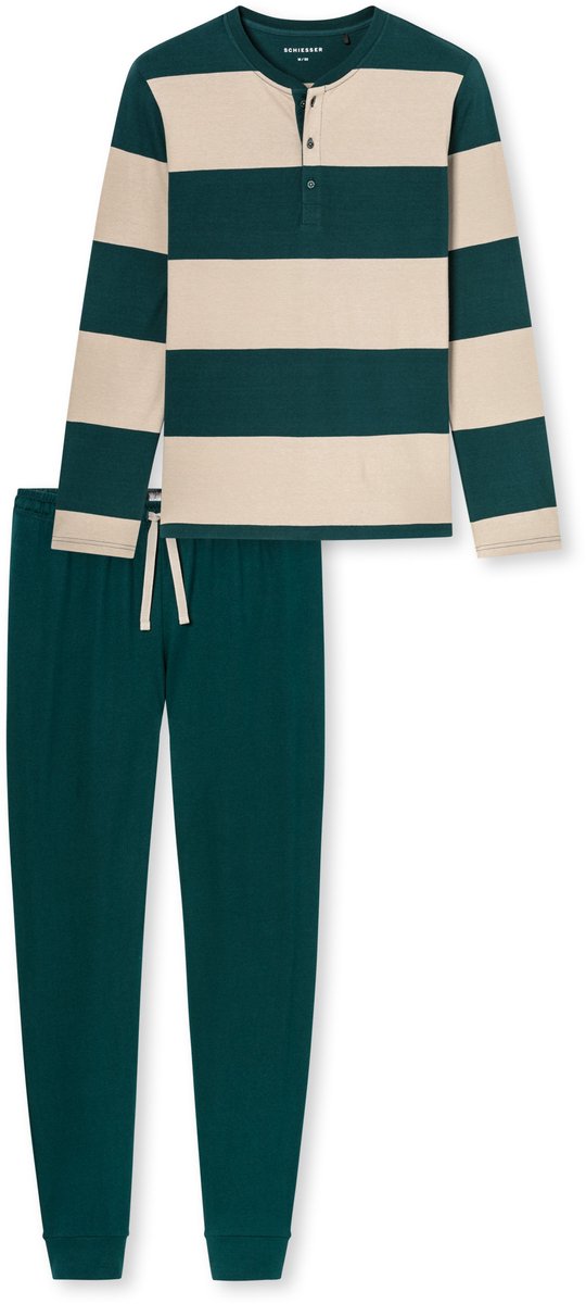 Schlafanzug lang Bündchen Ringel tiefseegrün - Casual Nightwear 54