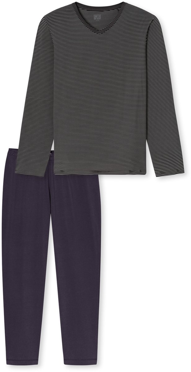 Schlafanzug lang geringelt graphit - Long Life Soft 48