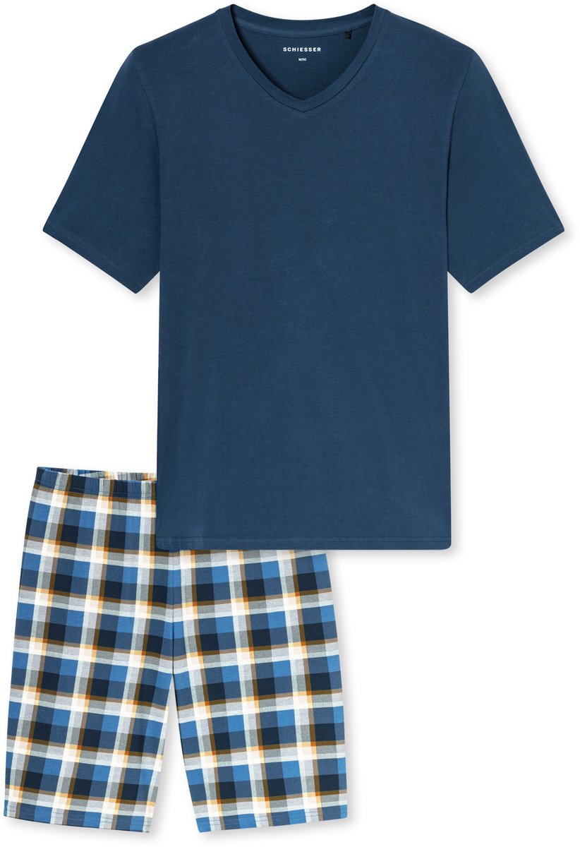 Schlafanzug kurz Karos deep blue - Casual Essentials 48