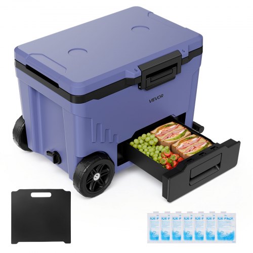 VEVOR Hard Cooler, 42.6 L Portable Rolling Cooler with Wheels, Leak-Resistant Coolbox Keeps Contents Cool for 48 Hours, Ice Retention Insulated Chests, Ultra-Light for Outdoor Picnics, Grill, Camping