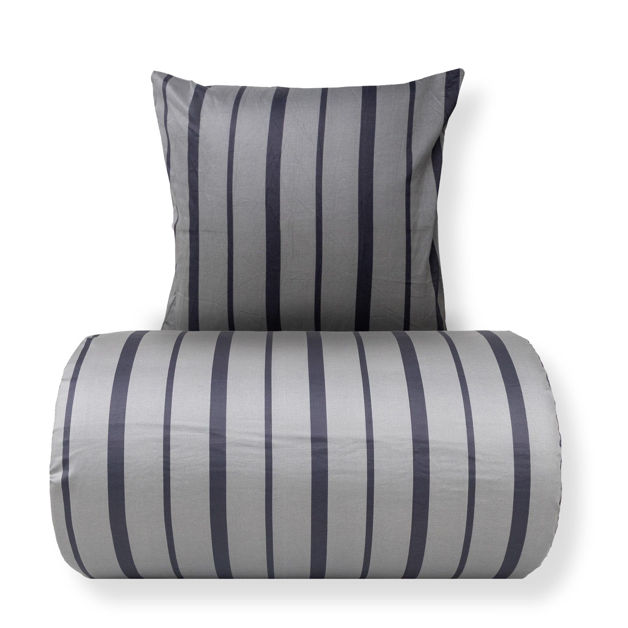 Bettwäsche 140x220 cm - 100% Baumwollsatin - Lana - grau und schwarze Streifen