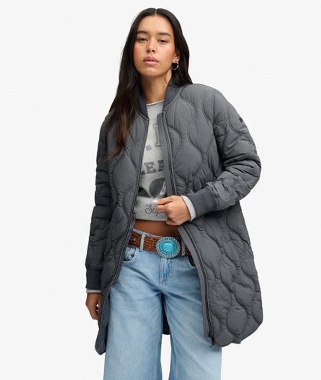 Superdry Damen Lange Onion Quilt Liner Jacke Dark Blue - Größe: 40