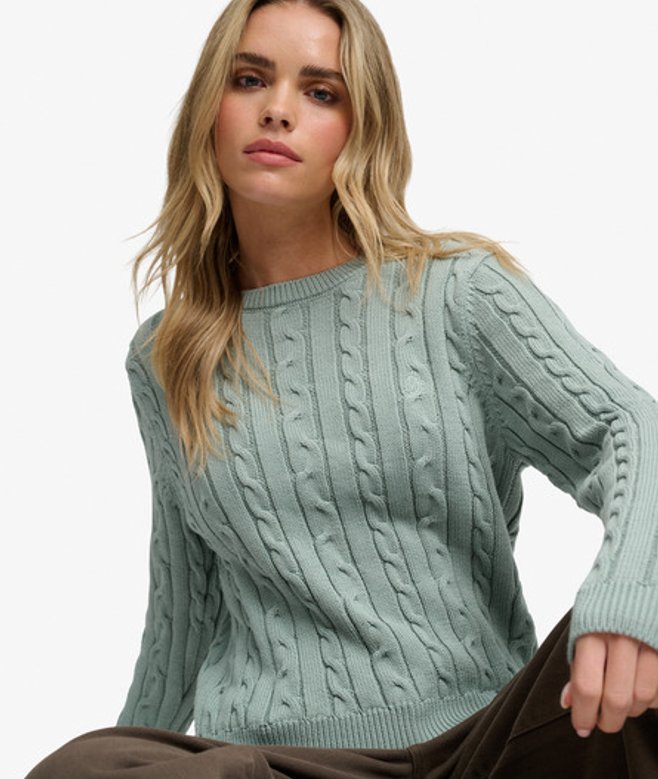 Superdry Damen Essentials SD & CO Zopfmuster-pullover Green - Größe: 38