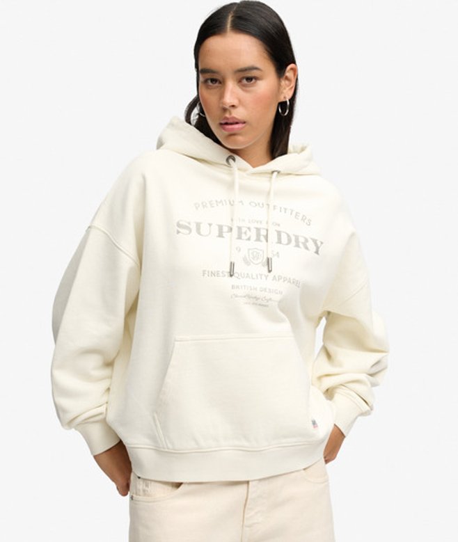 Superdry Damen Luxe Casual Hoodie in Lockerer Passform Cream - Größe: 36
